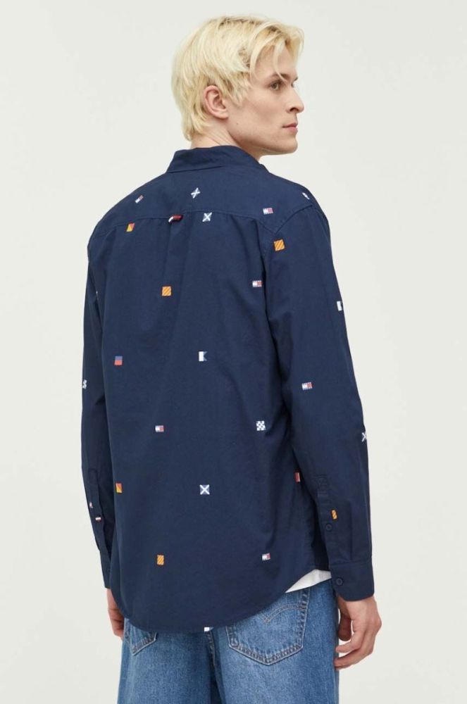 Бавовняна сорочка Tommy Jeans чоловіча колір синій regular комір button-down (3284988) фото 4
