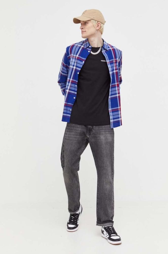 Бавовняна сорочка Tommy Jeans чоловіча колір синій regular класичний комір (3281803) фото 3