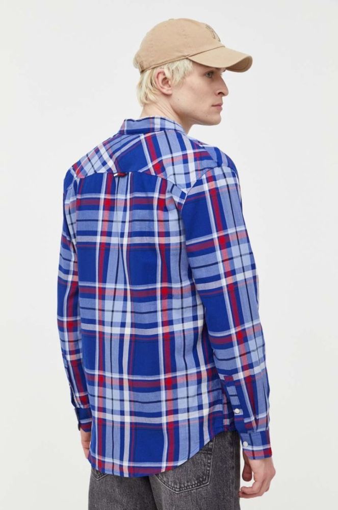 Бавовняна сорочка Tommy Jeans чоловіча колір синій regular класичний комір (3281803) фото 4