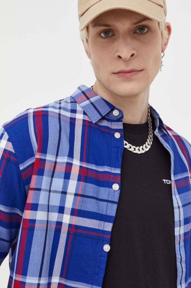 Бавовняна сорочка Tommy Jeans чоловіча колір синій regular класичний комір (3281803) фото 5