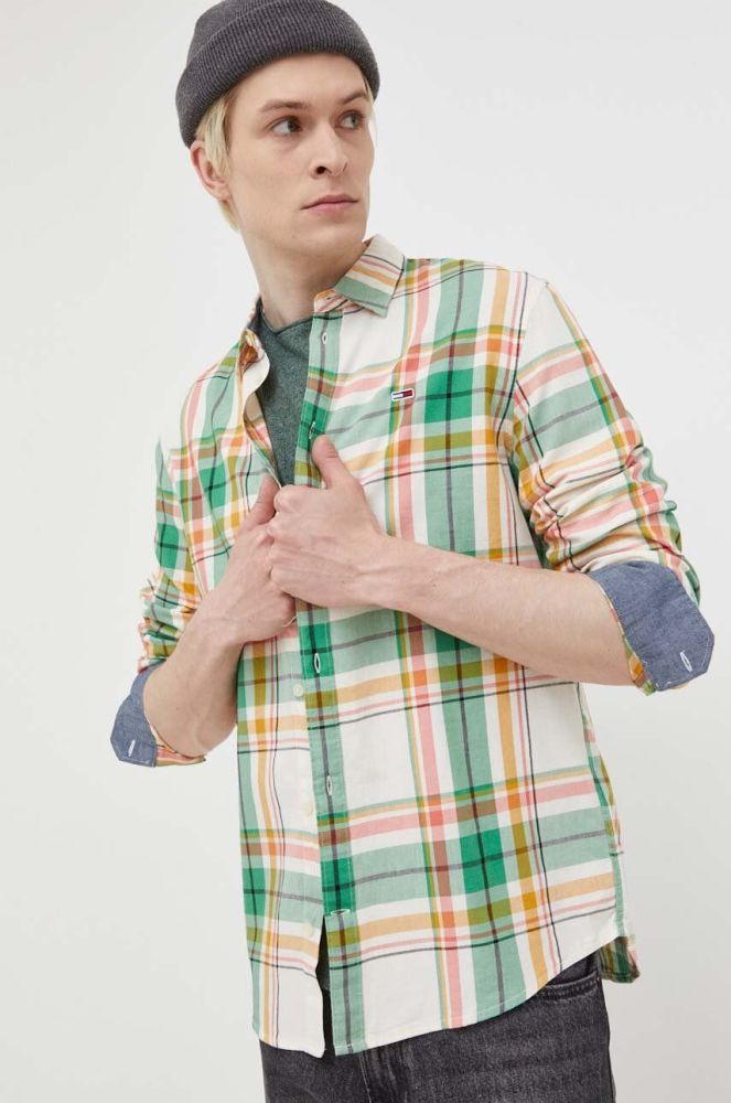 Бавовняна сорочка Tommy Jeans чоловіча regular класичний комір колір барвистий (3281867)