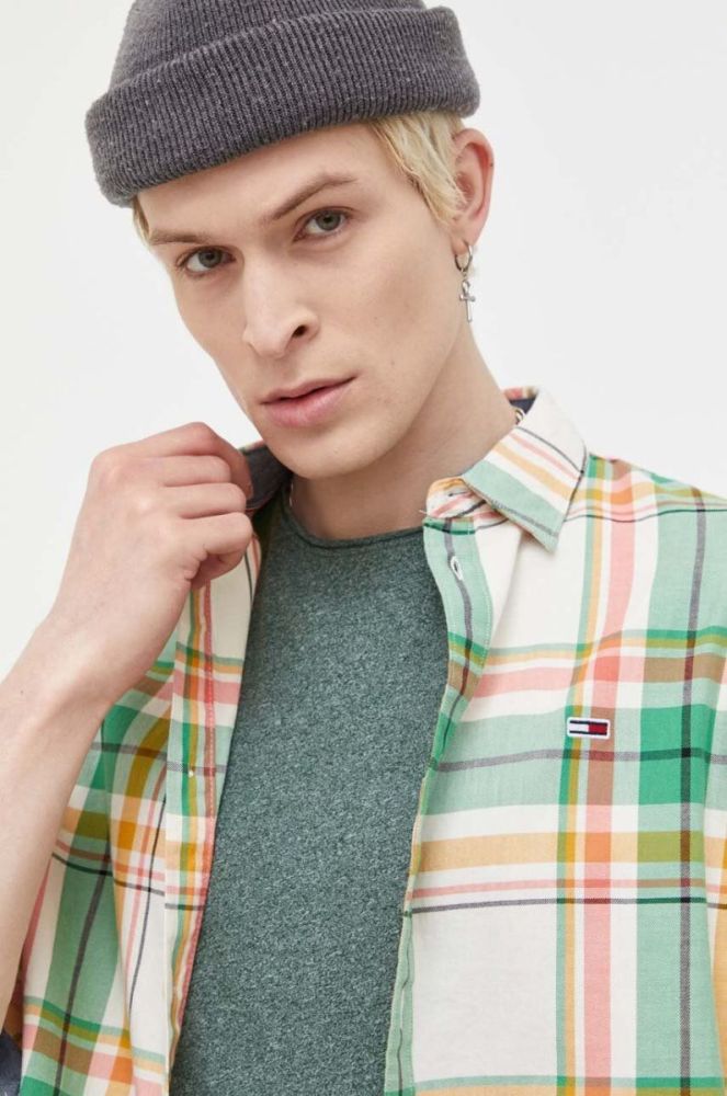 Бавовняна сорочка Tommy Jeans чоловіча regular класичний комір колір барвистий (3281867) фото 5