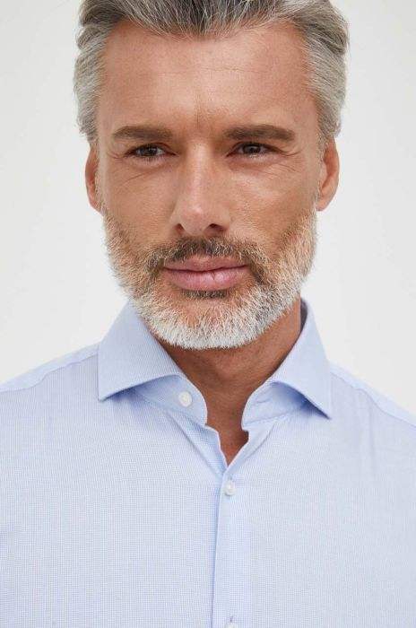 Бавовняна сорочка BOSS чоловіча slim з італійським коміром колір блакитний (3335142)