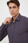 Бавовняна сорочка BOSS чоловіча колір синій slim класичний комір Бавовняна сорочка BOSS чоловіча колір синій slim класичний комір