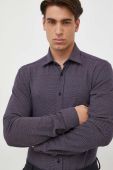 Бавовняна сорочка BOSS чоловіча колір синій slim класичний комір