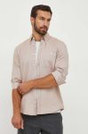 Бавовняна сорочка BOSS чоловіча колір бежевий slim комір button-down Бавовняна сорочка BOSS чоловіча колір бежевий slim комір button-down