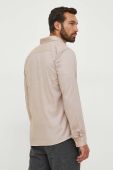 Бавовняна сорочка BOSS чоловіча колір бежевий slim комір button-down