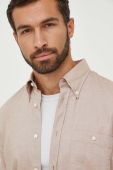 Бавовняна сорочка BOSS чоловіча колір бежевий slim комір button-down