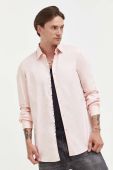 Бавовняна сорочка HUGO чоловіча колір рожевий slim класичний комір