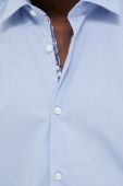 Бавовняна сорочка HUGO чоловіча slim з італійським коміром колір блакитний