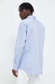 Бавовняна сорочка HUGO чоловіча slim з італійським коміром колір блакитний