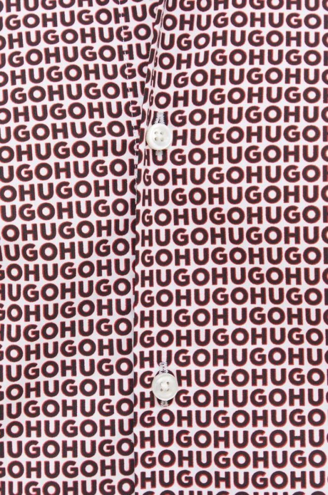 Бавовняна сорочка HUGO чоловіча колір білий slim класичний комір (3284093) фото 2