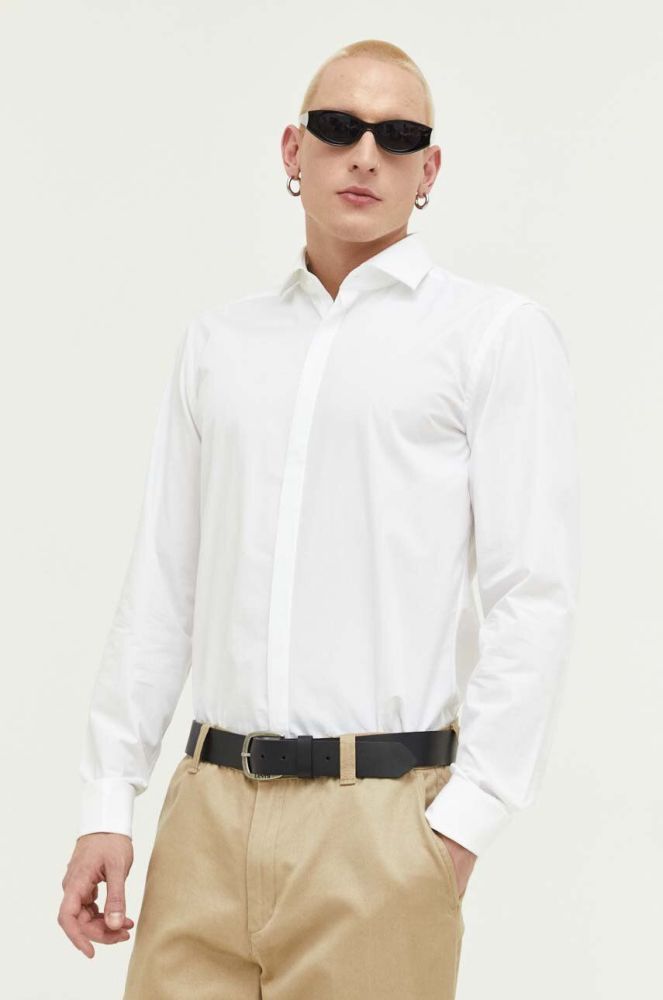 Бавовняна сорочка HUGO чоловіча колір білий slim