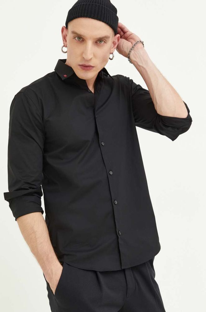 Сорочка HUGO чоловіча колір чорний slim класичний комір (3360071)