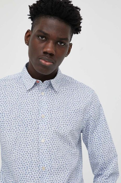 Бавовняна сорочка PS Paul Smith чоловіча slim класичний комір колір блакитний (3329927)