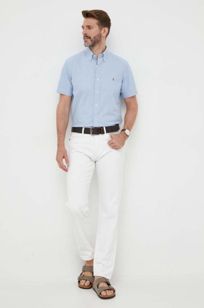 Бавовняна сорочка Polo Ralph Lauren чоловіча regular комір button-down колір блакитний (3274300) фото 2