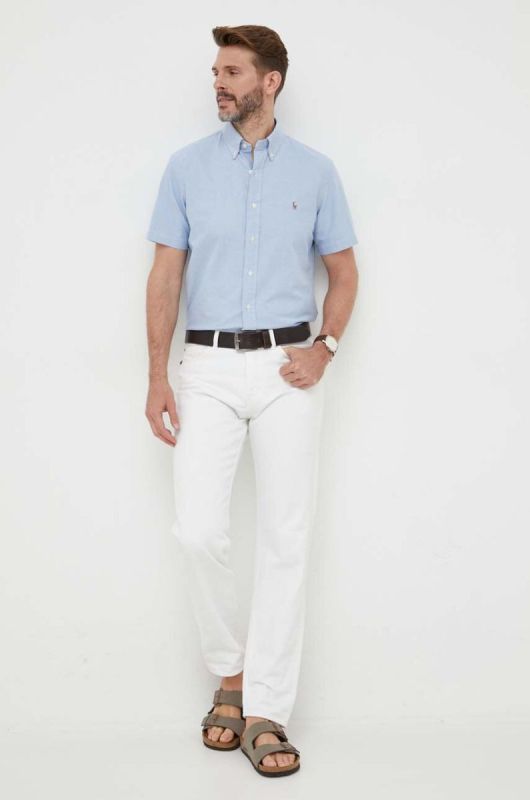 Бавовняна сорочка Polo Ralph Lauren чоловіча regular комір button-down колір блакитний (3274300) фото 2