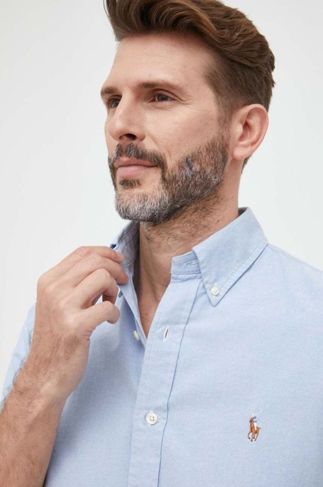 Бавовняна сорочка Polo Ralph Lauren чоловіча regular комір button-down колір блакитний (3274300) фото 4