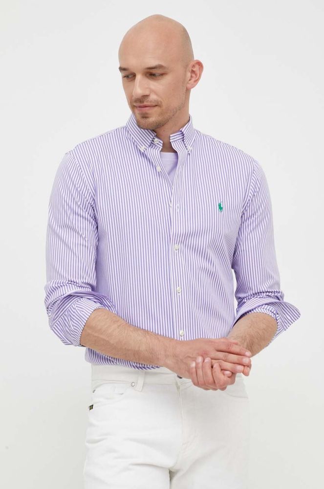 Сорочка Polo Ralph Lauren чоловіча колір фіолетовий regular комір button-down (3259900)