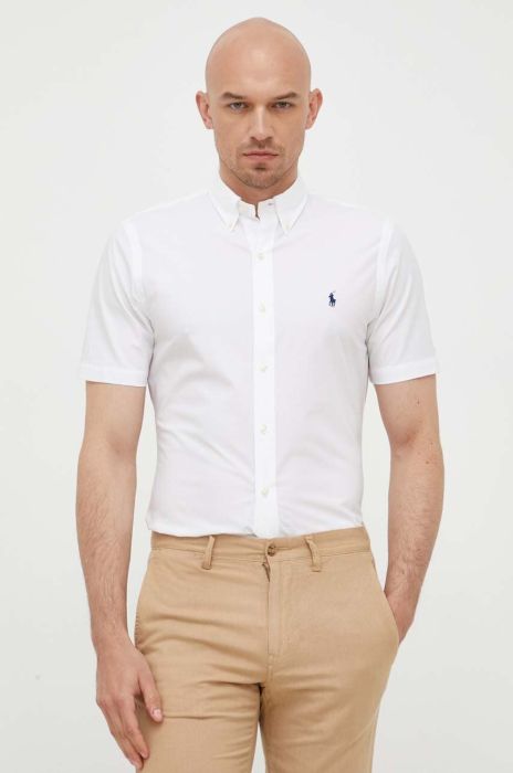 Сорочка Polo Ralph Lauren чоловіча колір білий slim комір button-down (3259948)