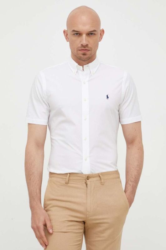 Сорочка Polo Ralph Lauren чоловіча колір білий slim комір button-down (3259948)