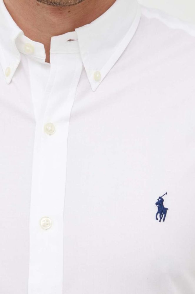 Сорочка Polo Ralph Lauren чоловіча колір білий slim комір button-down (3259948) фото 2