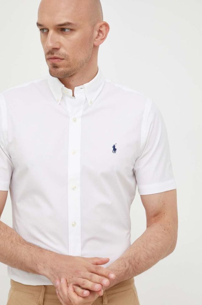 Сорочка Polo Ralph Lauren чоловіча колір білий slim комір button-down (3259948) фото 5