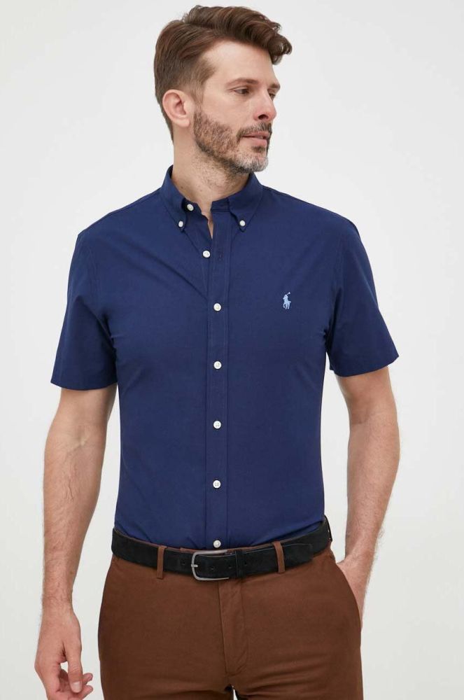 Сорочка Polo Ralph Lauren чоловіча колір синій slim комір button-down (3259910)