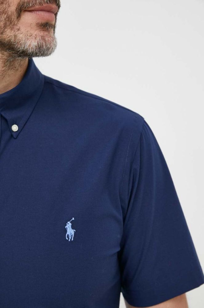 Сорочка Polo Ralph Lauren чоловіча колір синій slim комір button-down (3259910) фото 5