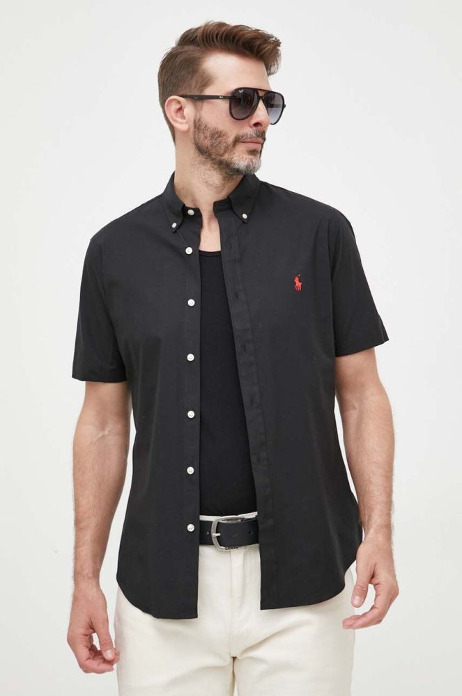 Сорочка Polo Ralph Lauren чоловіча колір чорний slim комір button-down (3259905)