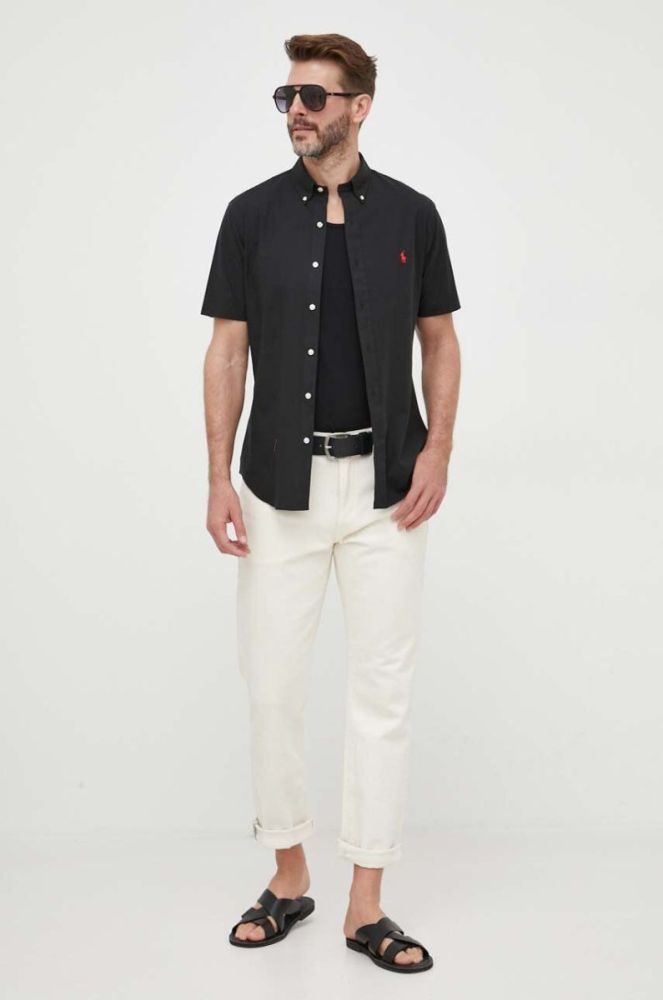 Сорочка Polo Ralph Lauren чоловіча колір чорний slim комір button-down (3259905) фото 3