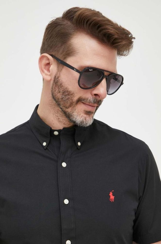 Сорочка Polo Ralph Lauren чоловіча колір чорний slim комір button-down (3259905) фото 5
