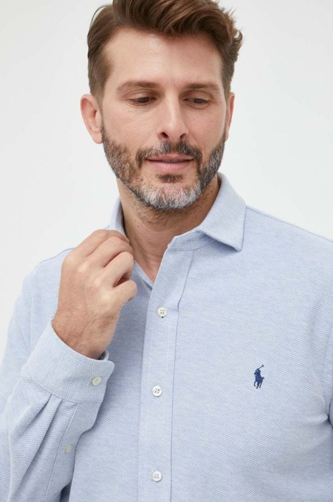 Бавовняна сорочка Polo Ralph Lauren чоловіча regular класичний комір колір блакитний (3268916) фото 2