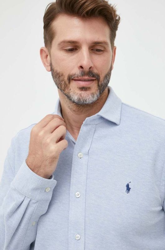 Бавовняна сорочка Polo Ralph Lauren чоловіча regular класичний комір колір блакитний (3268916) фото 2