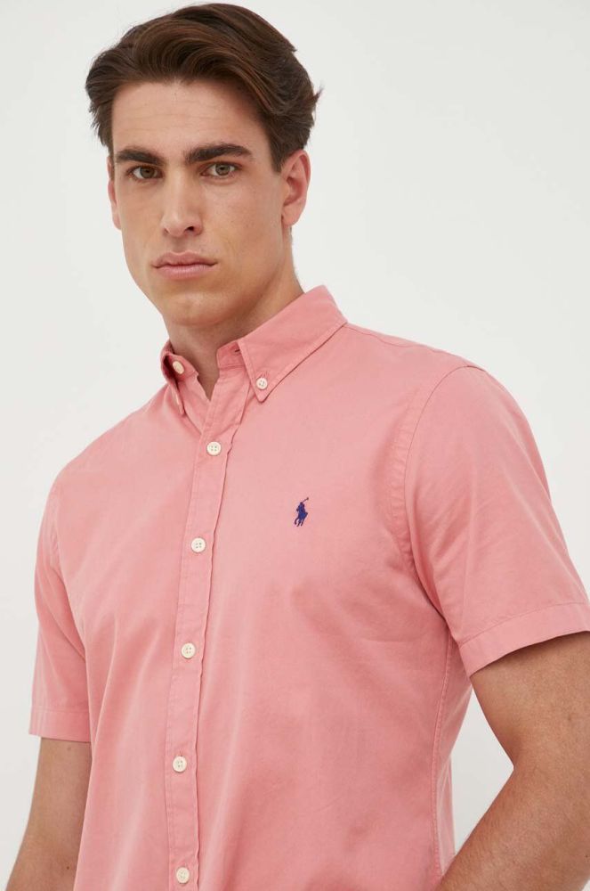 Бавовняна сорочка Polo Ralph Lauren чоловіча колір рожевий regular комір button-down (3319667)