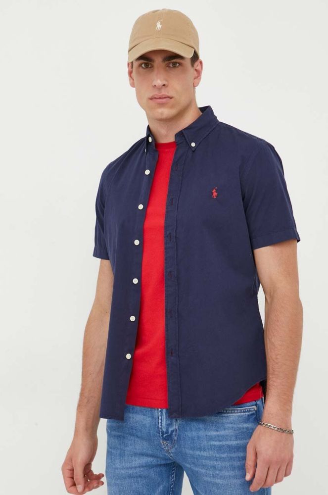 Бавовняна сорочка Polo Ralph Lauren чоловіча колір синій regular комір button-down (3319672)