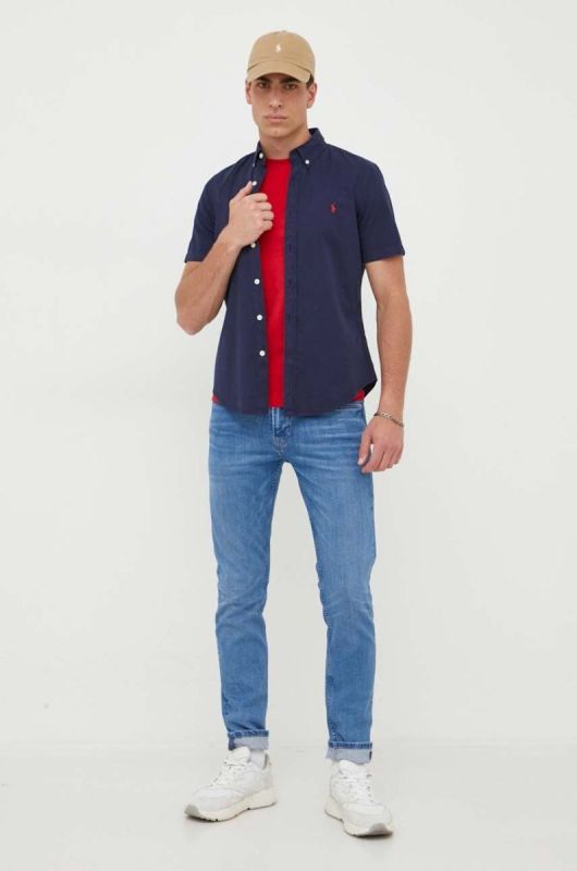 Бавовняна сорочка Polo Ralph Lauren чоловіча колір синій regular комір button-down (3319672) фото 2