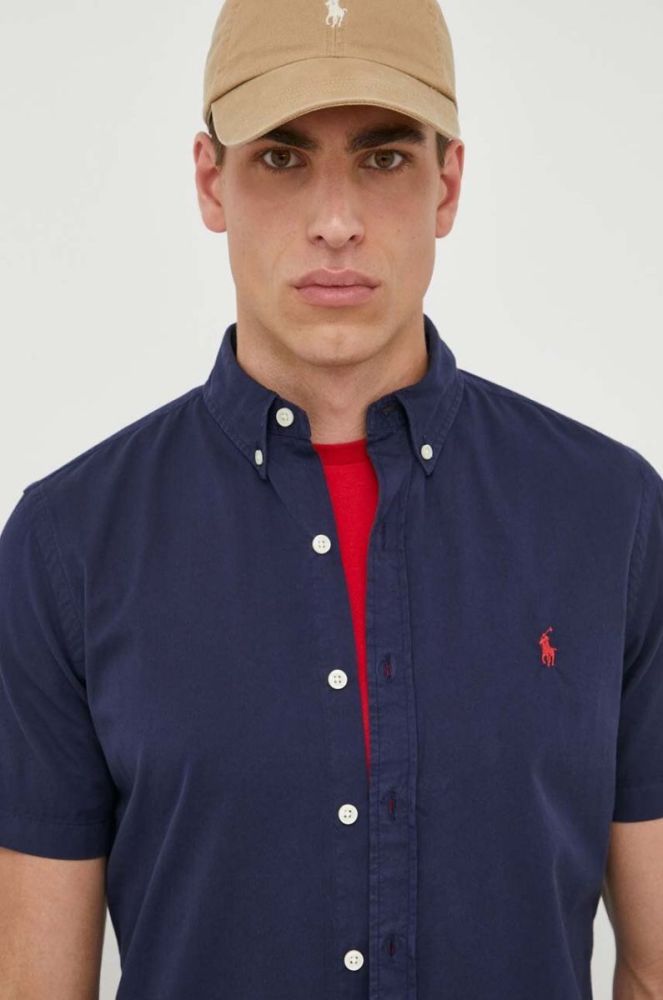 Бавовняна сорочка Polo Ralph Lauren чоловіча колір синій regular комір button-down (3319672) фото 4