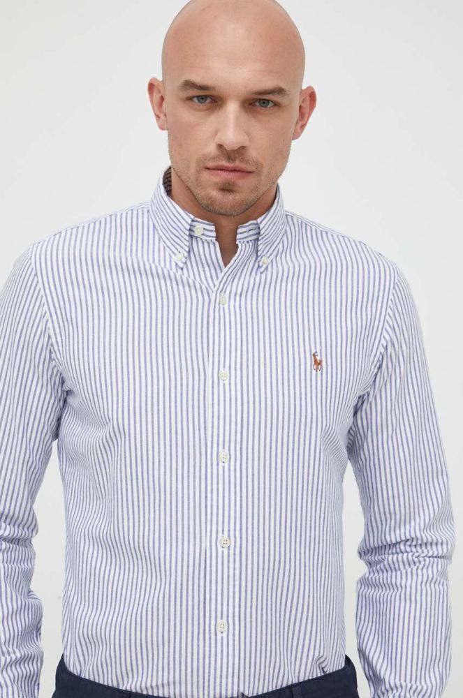 Бавовняна сорочка Polo Ralph Lauren чоловіча regular комір button-down колір блакитний (3259968)