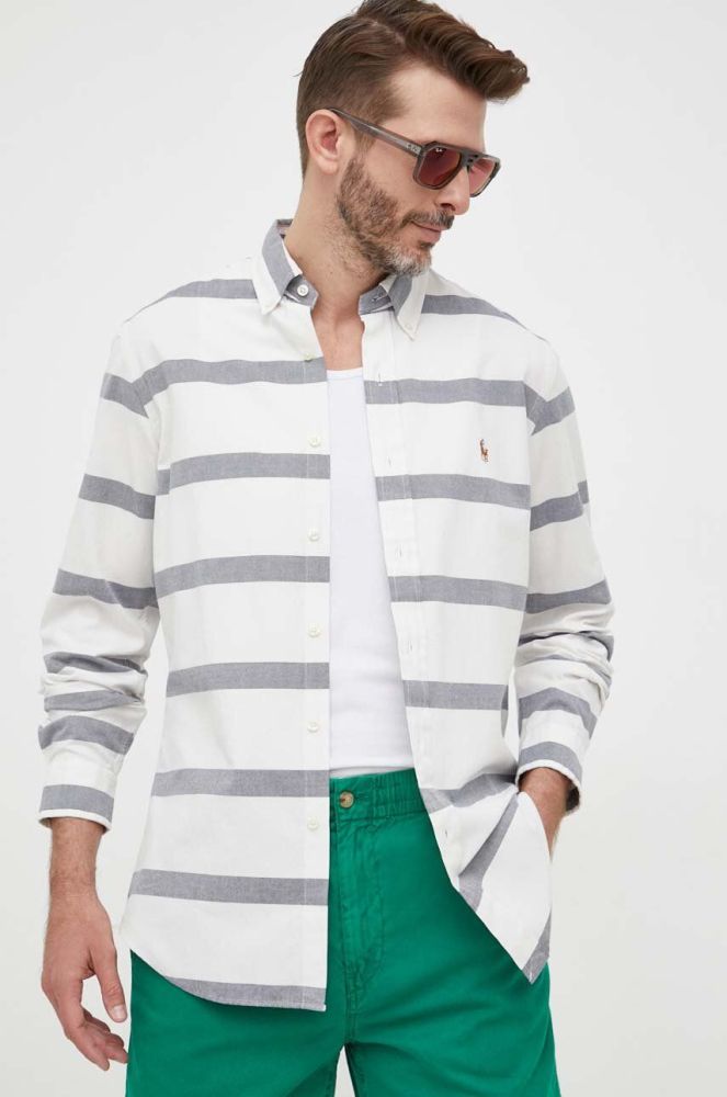Бавовняна сорочка Polo Ralph Lauren чоловіча regular комір button-down колір барвистий (3259958)