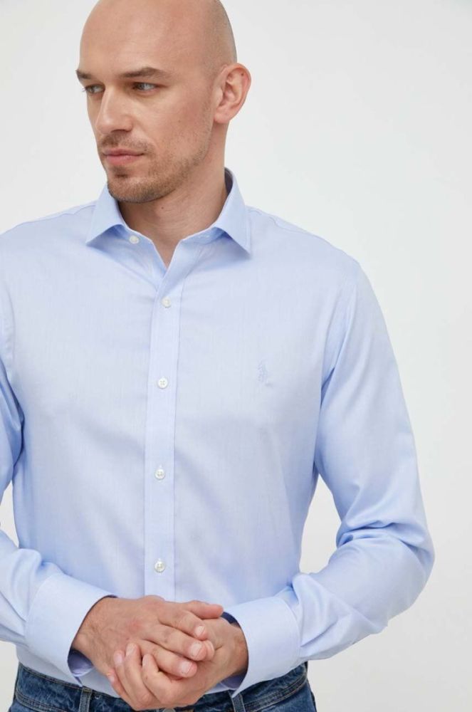 Бавовняна сорочка Polo Ralph Lauren чоловіча slim з італійським коміром колір блакитний фото 5
