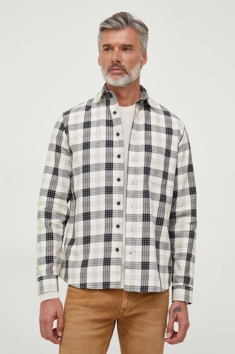 Бавовняна сорочка Lindbergh чоловіча колір бежевий regular класичний комір