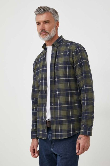 Бавовняна сорочка Lindbergh чоловіча колір зелений regular комір button-down