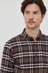 Бавовняна сорочка Lindbergh чоловіча колір коричневий slim комір button-down Бавовняна сорочка Lindbergh чоловіча колір коричневий slim комір button-down
