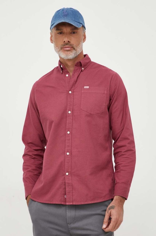 Бавовняна сорочка Pepe Jeans Fabio чоловіча колір рожевий regular комір button-down