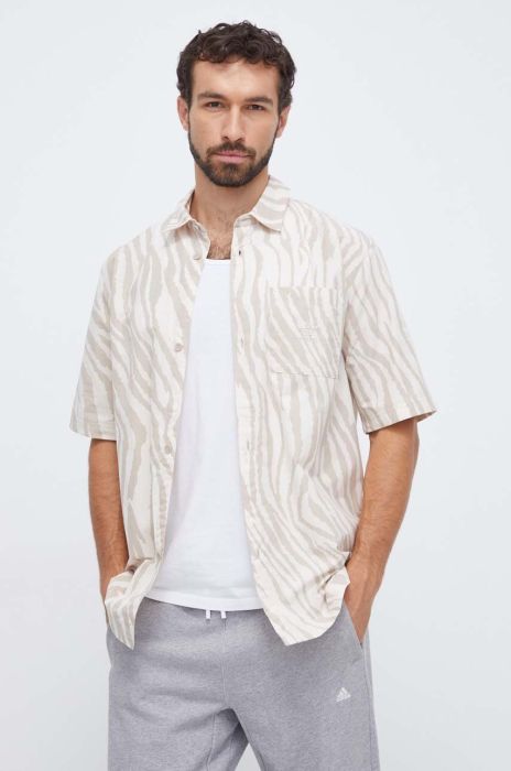 Бавовняна сорочка adidas Originals чоловіча колір бежевий regular класичний комір