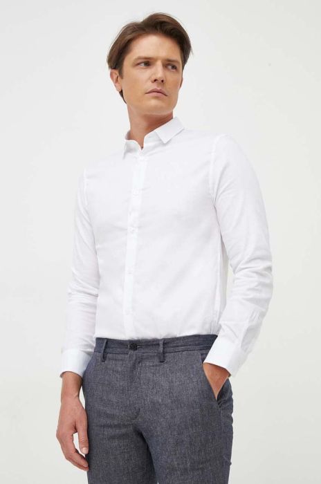 Бавовняна сорочка Armani Exchange чоловіча колір білий slim класичний комір (3537721)