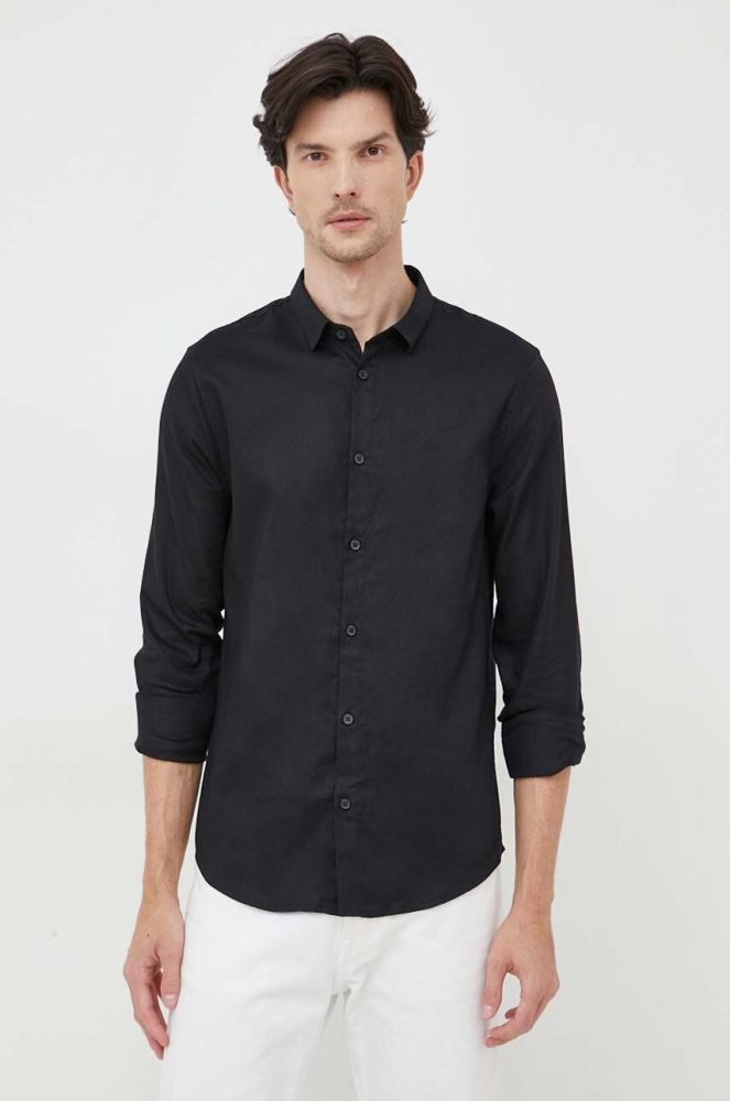 Бавовняна сорочка Armani Exchange чоловіча колір чорний slim класичний комір