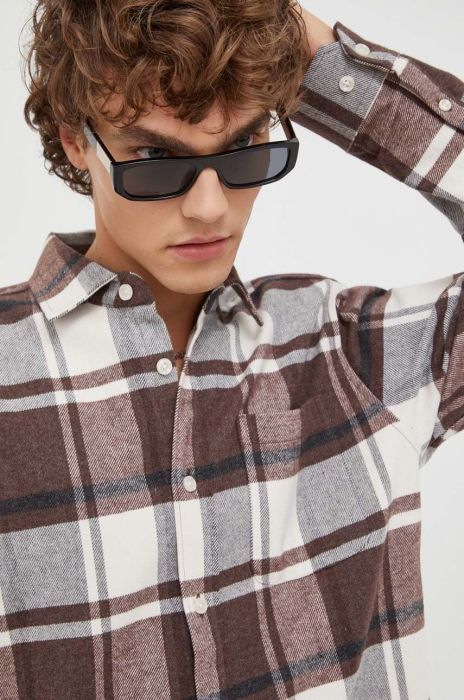 Бавовняна сорочка Les Deux чоловіча колір коричневий regular класичний комір