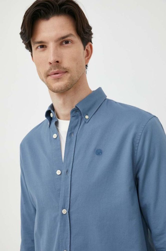 Бавовняна сорочка North Sails чоловіча regular комір button-down колір блакитний фото 5